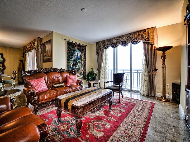 Spacious living room with view of Clearwater Beach.